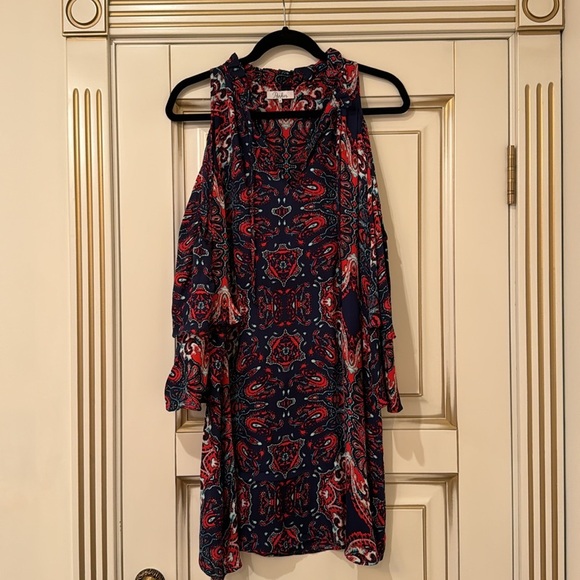 Parker Anastasia Cold-Shoulder Silk Shift Dress, Bandana Sz M - Picture 14 of 16